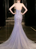 Mermaid Off The Shoulder Blue Tulle Silver Beads Long Prom Dresses Formal Evening Dress SD1498