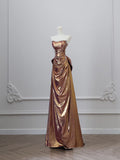 Mermaid Strapless Sequin Brown Long Prom Dresses S3807