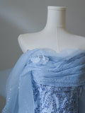 Mermaid Off The Shoulder Blue Sequin Long Prom Dresses Evening Gowns S3847