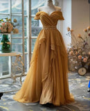 Evafashion A-line Off-shoulder Chiffon Long Prom Dress Formal Evening Gown HZ1024