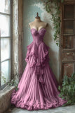 Evafashion A-line Sweetheart Neck Tulle Beaded Long Prom Dress, Vintage Formal Dress HZ1024