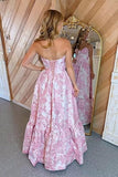 Evafashion A-Line Sweetheart Floral Printed Long Prom Dresses HZ1024