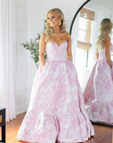 Evafashion A-Line Sweetheart Floral Printed Long Prom Dresses HZ1024