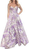 Evafashion A-Line Sweetheart Floral Printed Long Prom Dresses HZ1024
