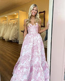 Evafashion A-Line Sweetheart Floral Printed Long Prom Dresses HZ1024