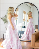 Evafashion A-Line Sweetheart Floral Printed Long Prom Dresses HZ1024