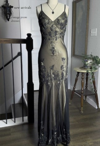 Evafashion Evening Dresses ?? Blue Satin Spaghetti Straps Coffee Chiffon Long Prom Dresses with Beading HZ1024