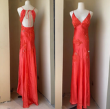 Evafashion A-Line Evening Dress Satin Spaghetti Straps Green Vintage Backless Long Prom Dresses HZ1024