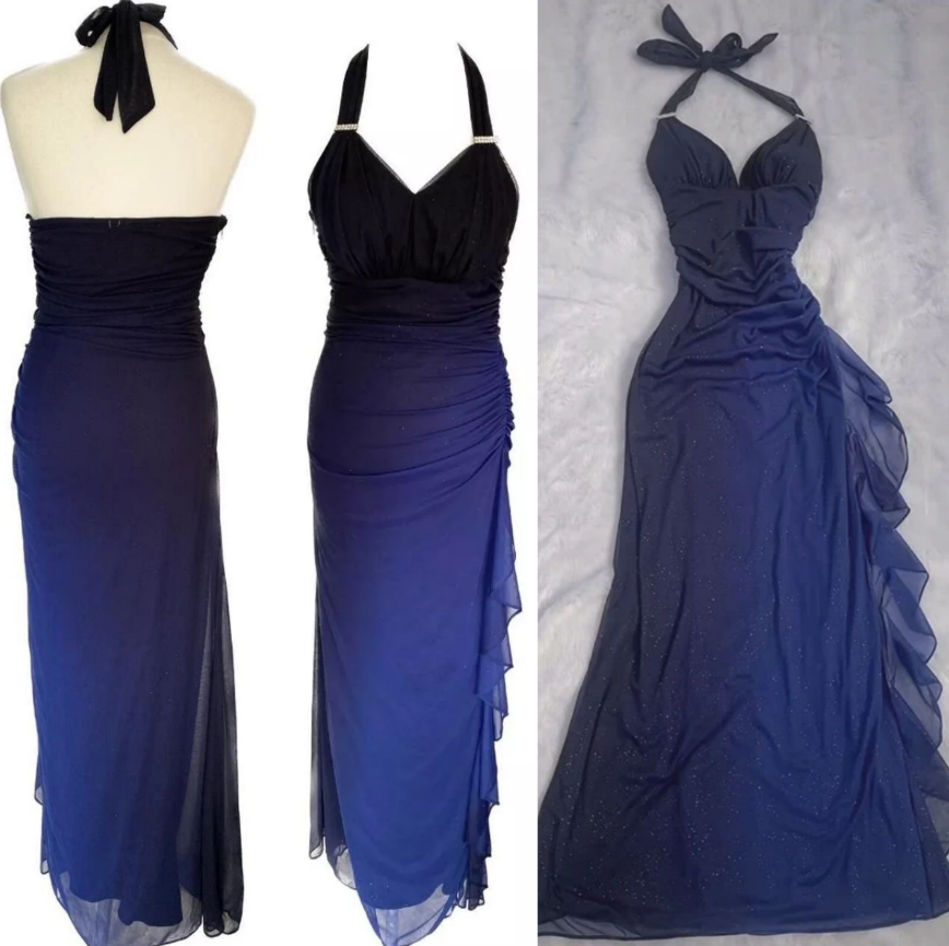 Evafashion ?Chiffon Halter Sheath Prom Dress for Party&Birthday Elegant Blue Evening Gowns HZ1024