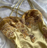 Evafashion Vintage Floral Satin Applique Spaghetti Straps Chiffon Prom Dresses Party Dresses HZ1024