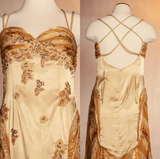 Evafashion Vintage Floral Satin Applique Spaghetti Straps Chiffon Prom Dresses Party Dresses HZ1024