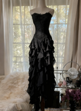Evafashion ??Elegant Strapless Chiffon Applique Long Tiered Prom Dresses Backless Party Dresses HZ1024