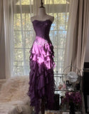 Evafashion ??Elegant Strapless Chiffon Applique Long Tiered Prom Dresses Backless Party Dresses HZ1024
