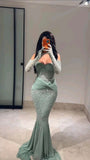 Evafashion Mint Green Sweetheart Mermaid Chiffon Long Prom Dresses Formal Evening Gowns with Appliques HZ1024