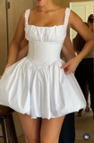 Evafashion White Square Neck A-Line Satin Homecoming Dresses Elegant Short Prom Dresses HZ1024