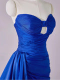 Evafashion Royal Blue Sweetheart Neck Sheath Satin Long Prom Dresses Formal Evening Gowns with Slits HZ1024