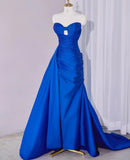 Evafashion Royal Blue Sweetheart Neck Sheath Satin Long Prom Dresses Formal Evening Gowns with Slits HZ1024
