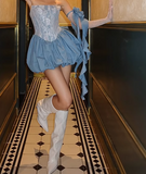 Evafashion Blue Strapless A-Line Satin Short Prom Dresses Homecoming Dresses HZ1024