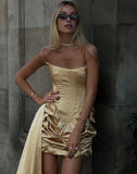 Evafashion Yellow Spaghetti Straps Sheath Satin Short Prom Dresses Homecoming Dresses HZ1024