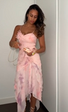 Evafashion Spaghetti Straps Sheath Chiffon Beaded Short Prom Dresses Blush Pink Evening Gowns HZ1024
