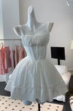 Evafashion White Square Neck A-Line Satin Short Prom Dresses Homecoming Dresses HZ1024