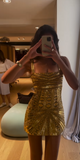 Evafashion Gold Spaghetti Straps Bodycon Beaded Short Prom Dresses Homecoming Dresses HZ1024