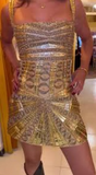 Evafashion Gold Spaghetti Straps Bodycon Beaded Short Prom Dresses Homecoming Dresses HZ1024