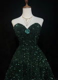 Evafashion Dark Green Sweetheart Neck A-Line Sequin Short Prom Dresses Homecoming Dresses HZ1024