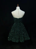 Evafashion Dark Green Sweetheart Neck A-Line Sequin Short Prom Dresses Homecoming Dresses HZ1024