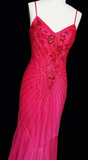 Evafashion Hot Pink Spaghetti Straps Mermaid Beaded Chiffon Long Prom Dresses Elegant Evening Gowns HZ1024