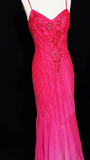 Evafashion Hot Pink Spaghetti Straps Mermaid Beaded Chiffon Long Prom Dresses Elegant Evening Gowns HZ1024