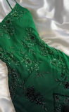 Evafashion Green Spaghetti Straps Mermaid Beaded Chiffon Long Prom Dresses Vintage Evening Gowns HZ1024
