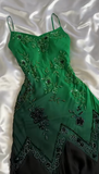 Evafashion Green Spaghetti Straps Mermaid Beaded Chiffon Long Prom Dresses Vintage Evening Gowns HZ1024