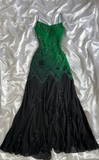 Evafashion Green Spaghetti Straps Mermaid Beaded Chiffon Long Prom Dresses Vintage Evening Gowns HZ1024