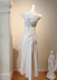 Evafashion White Spaghetti Straps Sheath Satin Chiffon Long Prom Dresses Birthday Evening Gowns HZ1024