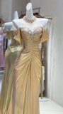 Evafashion Yellow Off Shoulder Mermaid Satin Long Prom Dresses Formal Evening Gowns HZ1024