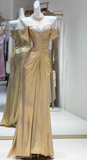 Evafashion Yellow Off Shoulder Mermaid Satin Long Prom Dresses Formal Evening Gowns HZ1024