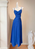 Evafashion Royal Blue Spaghetti Straps Chiffon A-Line Chiffon Long Prom Dresses Party Dress HZ1024