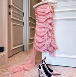 Evafashion Pink Strapless Bodycon Chiffon Short Prom Dresses Party Dress HZ1024