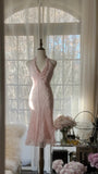 Evafashion Pink Halter Collar Bodycon Chiffon Short Prom Dresses Vintage Party Dress with Beading HZ1024