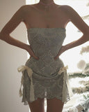 Evafashion Silver Strapless Boycon Tulle Beaded Short Prom Dresses Homecoming Dresses HZ1024