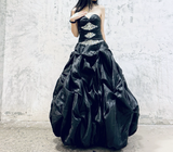 Evafashion Black Strapless A-Line Satin Long Prom Dresses Formal Evening Gowns HZ1024