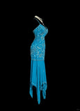 Evafashion Blue Spaghetti Straps Sheath Chiffon Beading Long Prom Dresses Formal Evening Gowns HZ1024