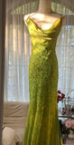 Evafashion Green Spaghetti Straps Mermaid Chiffon Long Prom Dresses Elegant Evening Gowns with Beading HZ1024