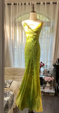 Evafashion Green Spaghetti Straps Mermaid Chiffon Long Prom Dresses Elegant Evening Gowns with Beading HZ1024