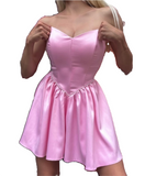 Evafashion Pink Strapless A-Line Satin Short Prom Dresses Homecoming Dresses HZ1024