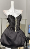 Evafashion Black Strapless A-Line Satin Short Prom Dresses Homecoming Dresses HZ1024