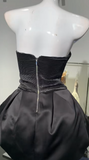 Evafashion Black Strapless A-Line Satin Short Prom Dresses Homecoming Dresses HZ1024