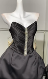 Evafashion Black Strapless A-Line Satin Short Prom Dresses Homecoming Dresses HZ1024