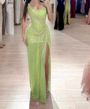 Evafashion Pink Strapless Sheath Glitter Sequins Long Prom Dresses Formal Evening Gowns with Slits HZ1024